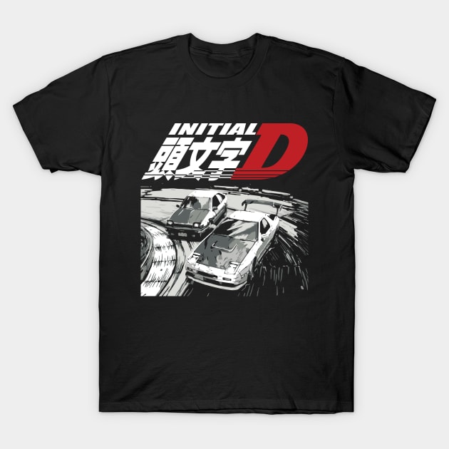 AE86 Corolla vs FC RX-7 Tandem Drifting Racing T-Shirt by cowtown_cowboy